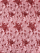 Flower Glitter Fabric - Burgundy - 3D Floral Tulle Fabric for Wedding, Quinceañera By Yard