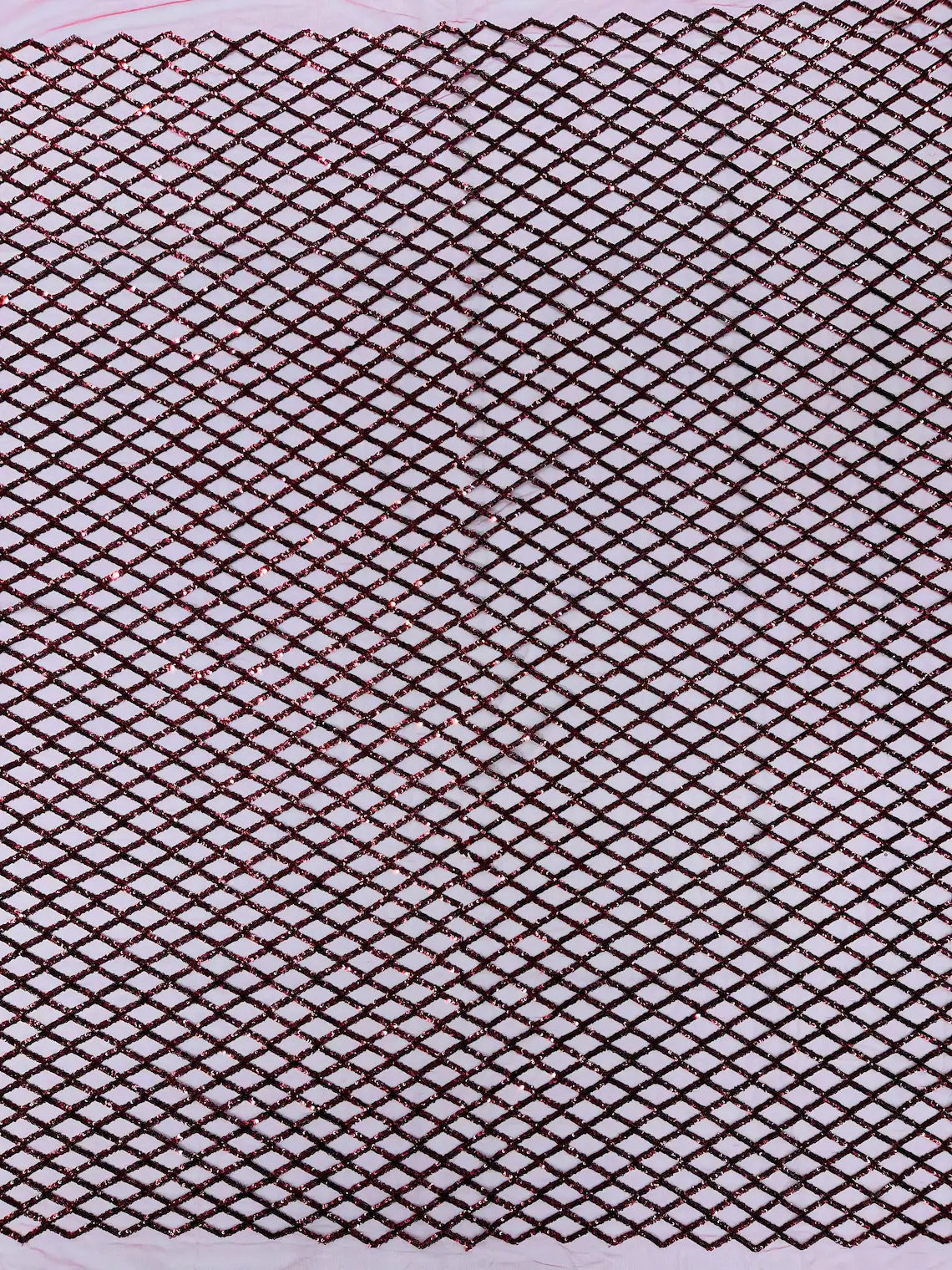 Diamond Sequins Fabric - Burgundy - Diamond Geometric Net Design on Mesh Lace Fabric By Yard