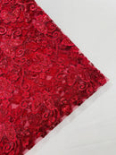 Butterfly Swirl Lace Fabric - Burgundy - Metallic Sequins Design on Lace Fabric By Yard