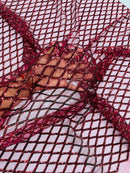 Diamond Sequins Fabric - Burgundy - Diamond Geometric Net Design on Mesh Lace Fabric By Yard