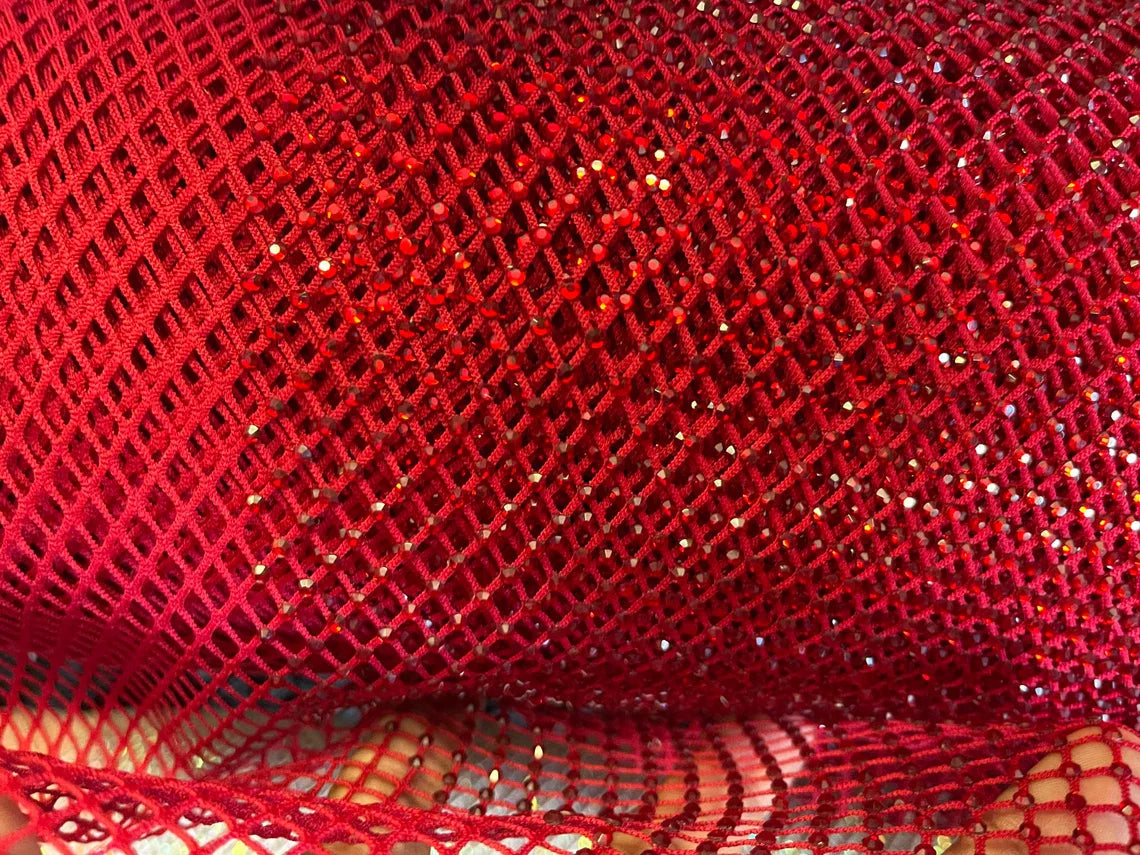 Fish Net Spandex Rhinestone Fabric - Spandex Fish Net Rhinestones Fabric - 15 Yard Roll