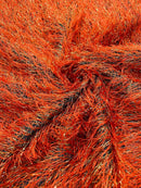 Metallic Eyelash Fabric - Burnt Orange / Gold - Feather/Eyelash/Fringe Design on Mesh By Yard