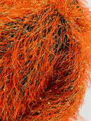 Metallic Eyelash Fabric - Burnt Orange / Gold - Feather/Eyelash/Fringe Design on Mesh By Yard