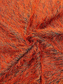 Metallic Eyelash Fabric - Burnt Orange / Gold - Feather/Eyelash/Fringe Design on Mesh By Yard
