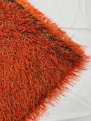 Metallic Eyelash Fabric - Burnt Orange / Gold - Feather/Eyelash/Fringe Design on Mesh By Yard