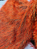Metallic Eyelash Fabric - Burnt Orange / Gold - Feather/Eyelash/Fringe Design on Mesh By Yard