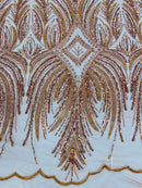 Beaded Lines Fabric - Burnt Orange - Luxury Beads and Sequins Line Design Fabric By Yard