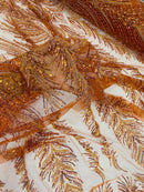 Beaded Lines Fabric - Burnt Orange - Luxury Beads and Sequins Line Design Fabric By Yard