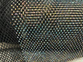 Iridescent Rhinestones Fabric On Black Stretch Net Fabric, Fish Net with Crystal Stones by yard