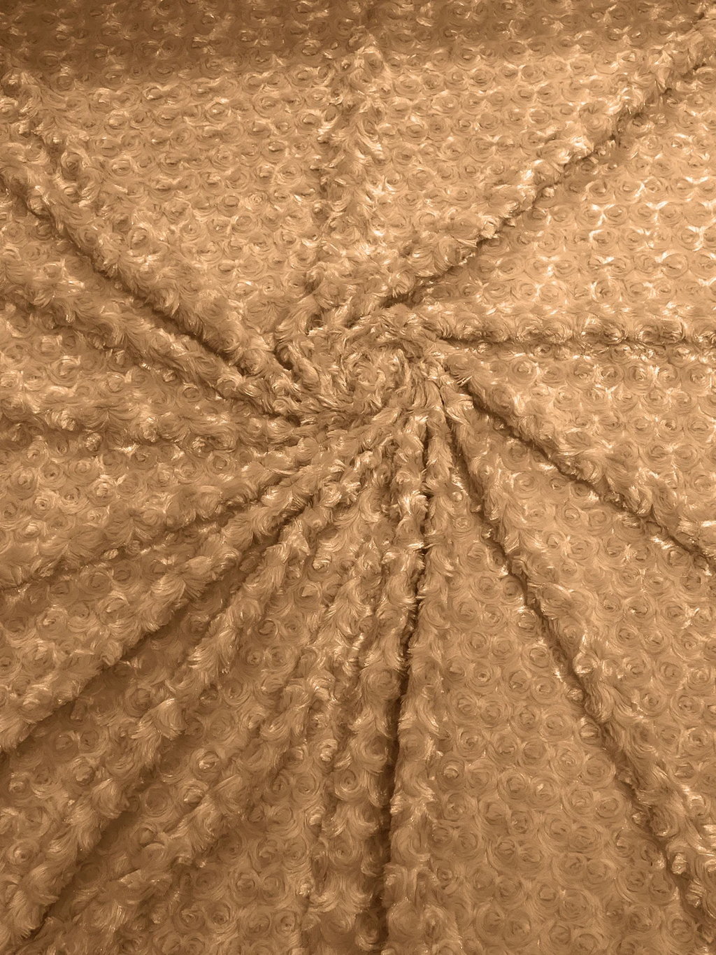 58" Minky Swirl Rose Fabric - Camel - Soft Rosebud Plush Fur Fabric Sold By The Yard