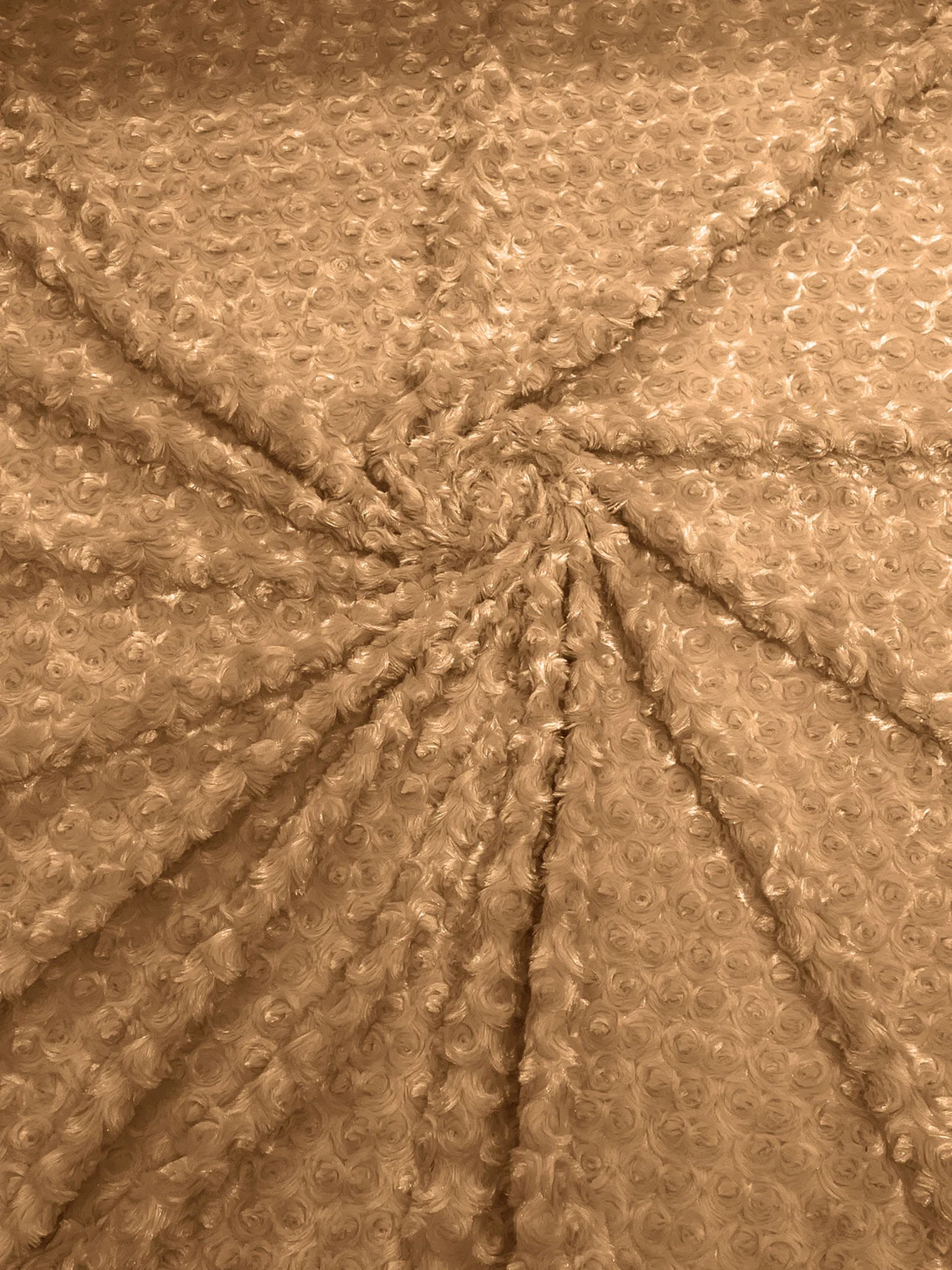 58" Minky Swirl Rose Fabric - Camel - Soft Rosebud Plush Fur Fabric Sold By The Yard