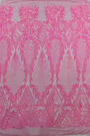 Triangle Sequin Fabric - Candy Pink - Geometric Designs Spandex Mesh By Yard