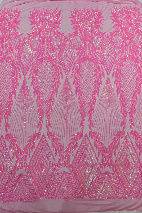 Triangle Sequin Fabric - Candy Pink - Geometric Designs Spandex Mesh By Yard