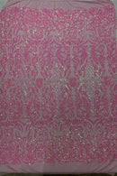 4 Way Stretch Fabric - Candy Pink - Sequins Design on Spandex Mesh Fashion Fabric