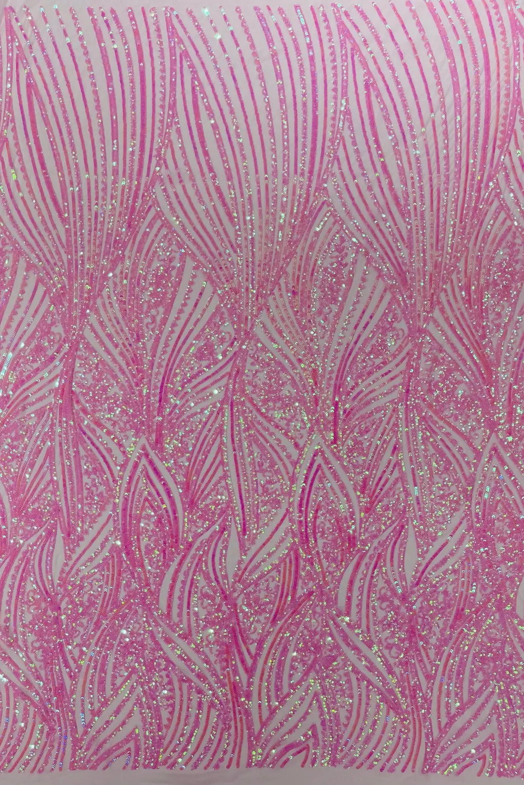 Curvy Line Design Fabric - Candy Pink - 4 Way Stretch Sequins Design Mesh Lace Fabric by Yard