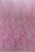 Curvy Line Design Fabric - Candy Pink - 4 Way Stretch Sequins Design Mesh Lace Fabric by Yard