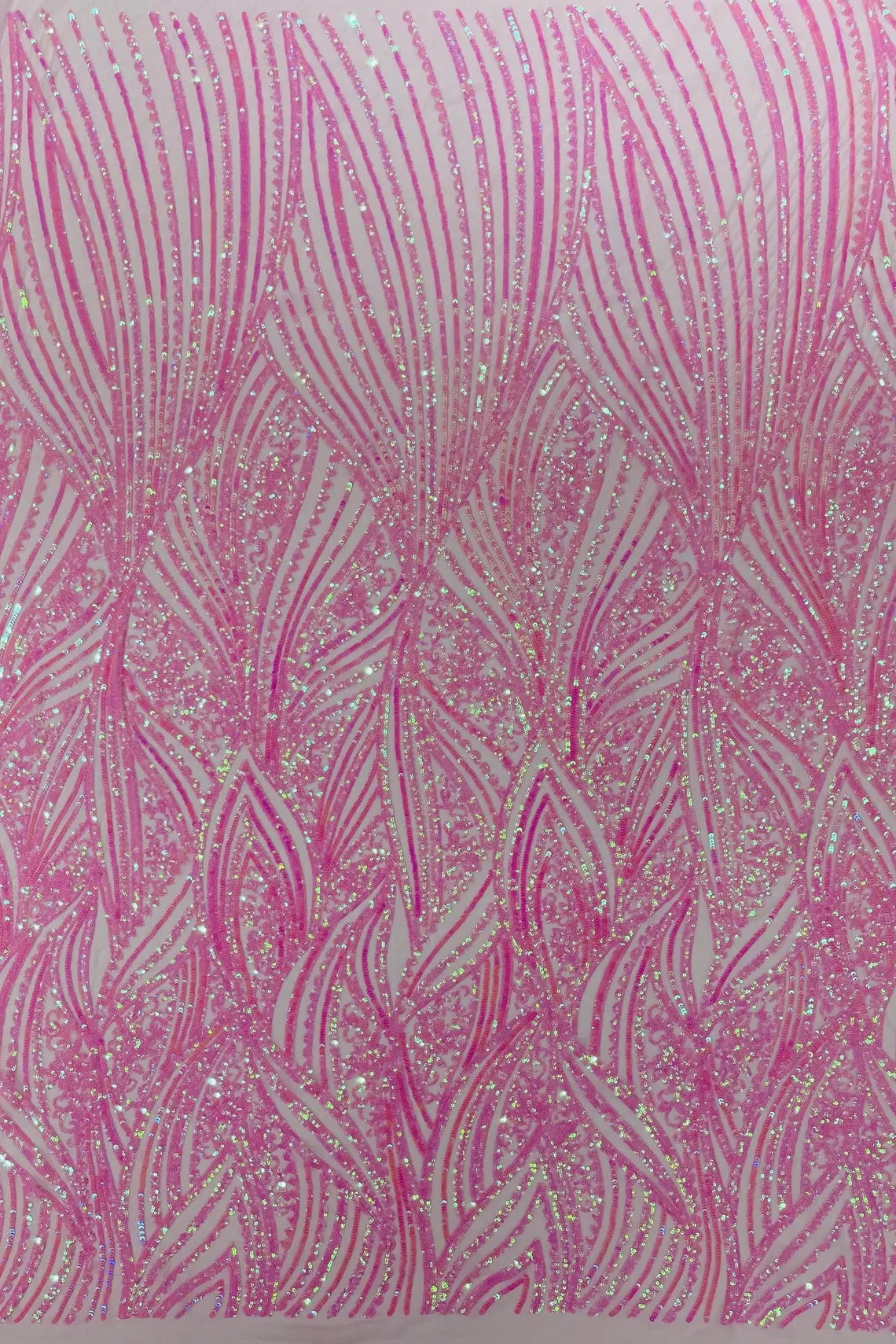 Curvy Line Design Fabric - Candy Pink - 4 Way Stretch Sequins Design Mesh Lace Fabric by Yard