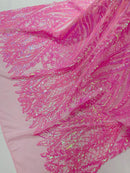 Mermaid Design Sequins Fabric - Candy Pink - Sequins Fabric 4 Way Stretch on Mesh By Yard
