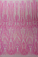 Mermaid Design Sequins Fabric - Candy Pink - Sequins Fabric 4 Way Stretch on Mesh By Yard