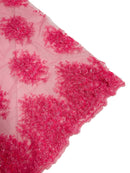 Beaded Flower Cluster Fabric - Candy Pink - Beaded Floral Gaviota Design Embroidered On Mesh Sold By Yard