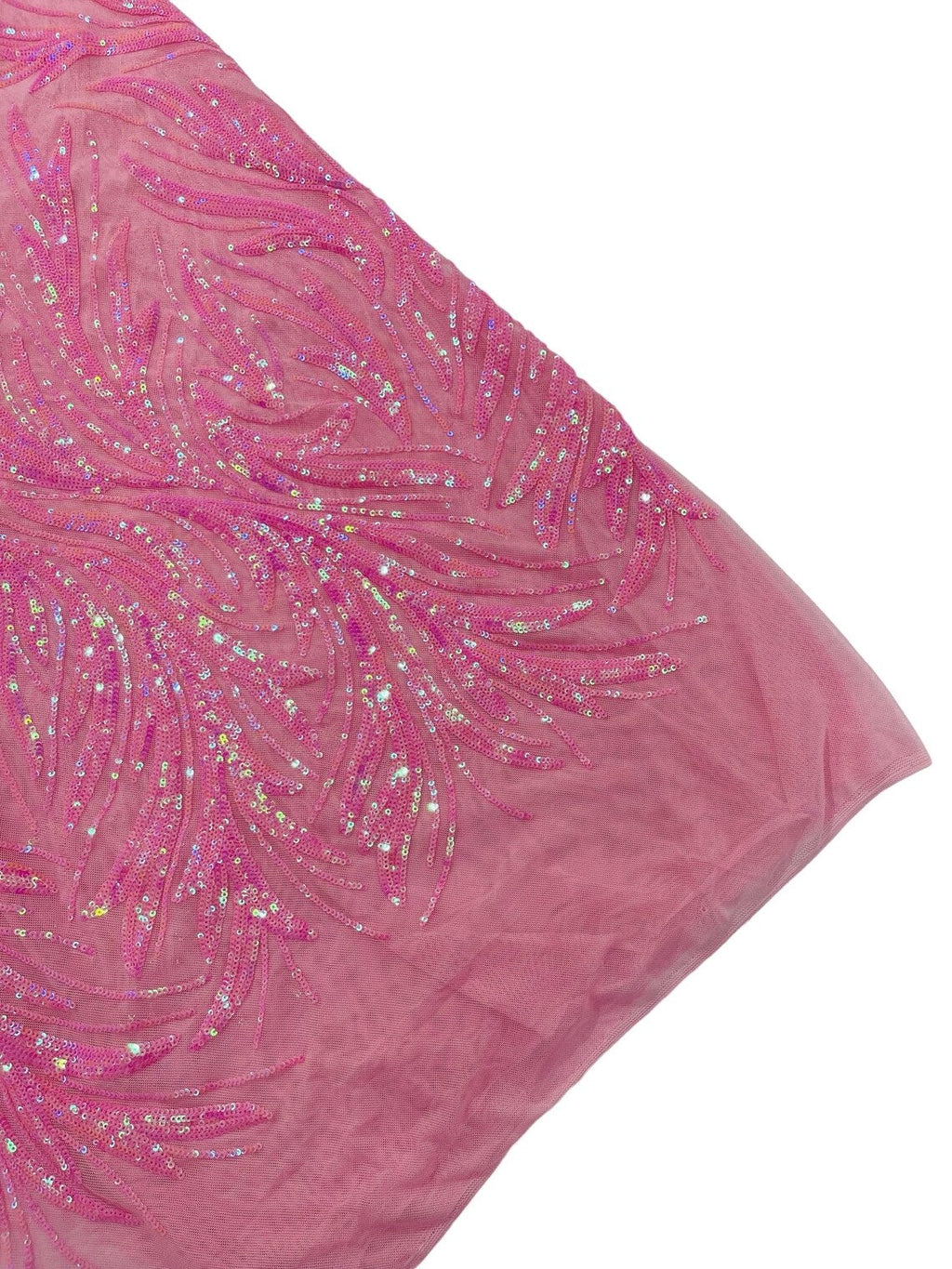 Leaf Design Stretch Sequins - Candy Pink - 4 Way Stretch Lace Mesh Sequins Fabric by Yard