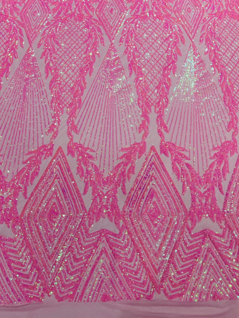 Triangle Sequin Fabric - Candy Pink - Geometric Designs Spandex Mesh By Yard