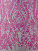 Mermaid Design Sequins Fabric - Candy Pink - Sequins Fabric 4 Way Stretch on Mesh By Yard