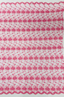 Embroidered Flower Fabric - Candy Pink - Floral Design Scalloped Border Fabric By Yard