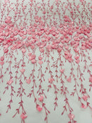 3D Flower Glitter Fabric - Candy Pink - Flower Design on Glitter Mesh Fabric Sold By Yard