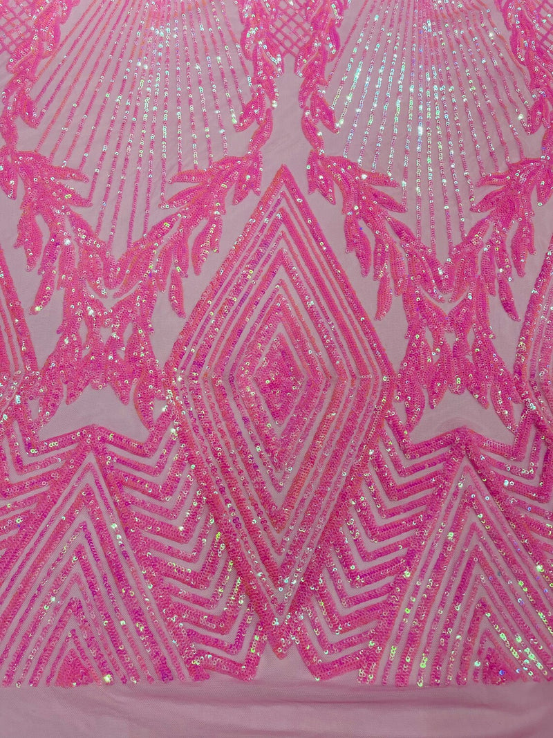 Triangle Sequin Fabric - Candy Pink - Geometric Designs Spandex Mesh By Yard