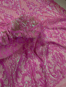 Heart Damask Sequins - Candy Pink - 4 Way Stretch Sequins Fabric By Yard