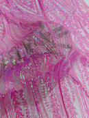 Mermaid Design Sequins Fabric - Candy Pink - Sequins Fabric 4 Way Stretch on Mesh By Yard