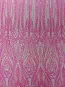 Mermaid Design Sequins Fabric - Candy Pink - Sequins Fabric 4 Way Stretch on Mesh By Yard