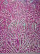 Curvy Line Design Fabric - Candy Pink - 4 Way Stretch Sequins Design Mesh Lace Fabric by Yard