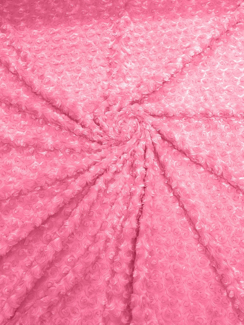 58" Minky Swirl Rose Fabric - Candy Pink - Soft Rosebud Plush Fur Fabric Sold By The Yard