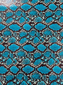 Snake Python Faux Leather Vinyl - Caribbean Turquoise - 3D Snake Print Design Embossed Vinyl By Yard