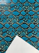 Snake Python Faux Leather Vinyl - Caribbean Turquoise - 3D Snake Print Design Embossed Vinyl By Yard