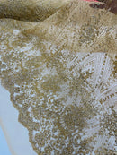 Damask Glitter Fabric - Champagne - Geometric Glitter Design Fabric on Mesh by Yard