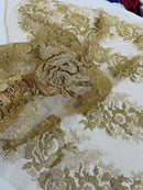 Rose Glitter Fabric - Champagne - 3D Glitter Rose Tulle Fabric for Wedding, Quinceañera By Yard