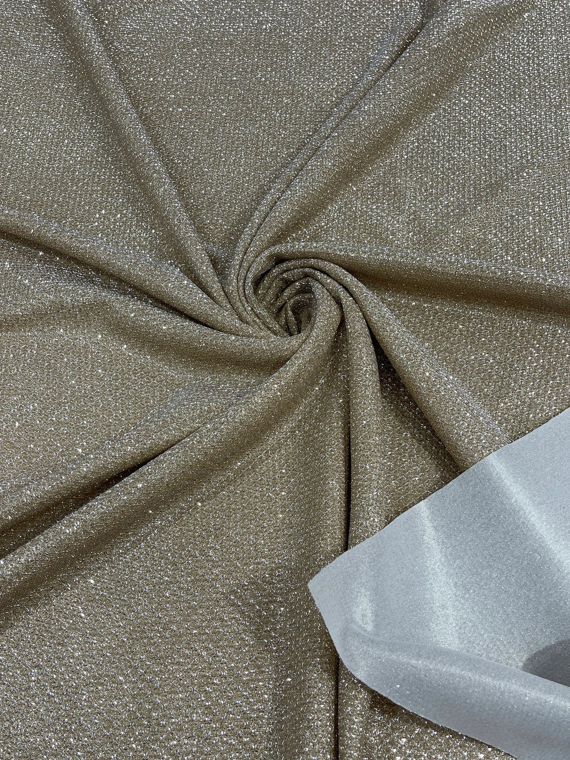 Diamond Shimmer Glitter Fabric - Champagne - Sparkle Stretch Luxury Shiny Fabric By Yard