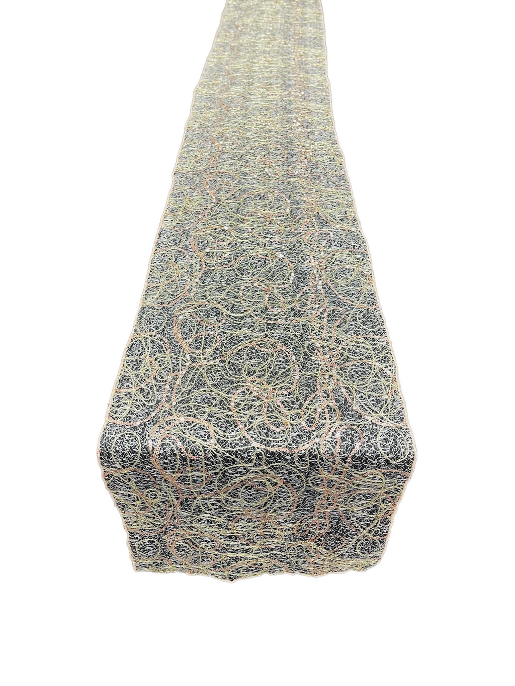 Lace Sequins Table Runner - Champagne - 12" x 90" Lace Design Table Runner for Event Decor