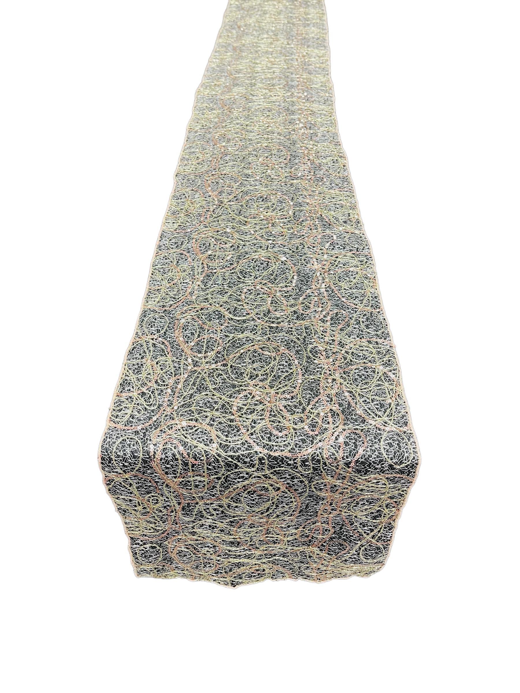 Lace Sequins Table Runner - Champagne - 12" x 90" Lace Design Table Runner for Event Decor