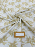 Embroidered Corded Lace Fabric - Champagne - Cluster Fancy Flower Embroidered Lace Fabric By Yard