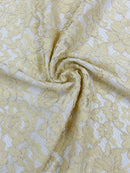 Corded Lace Fabric - Champagne - Embroidered Flower Design Lace Fabric Sold By Yard