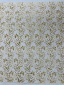 Butterfly Sequins Fabric - Champagne - Metallic Floral Butterfly Design on Lace Fabric By Yard