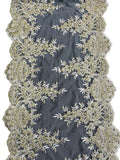 14" Metallic Flower Lace Table Runner - Champagne - Floral Runner for Event Decor Sold By The Yard