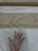 Shimmer Glitter Mesh Fabric - Champagne - Shiny Glitter Dots Design on Lace Mesh Sold By Yard