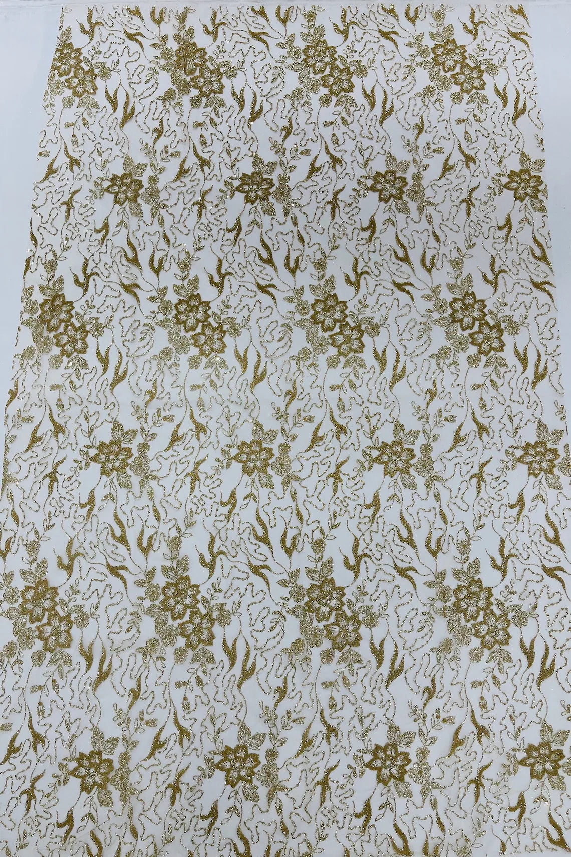Flower Glitter Fabric - Champagne - 3D Floral Tulle Fabric for Wedding, Quinceañera By Yard