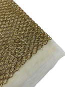 Diamond Sequins Fabric - Champagne - Diamond Geometric Net Design on Mesh Lace Fabric By Yard