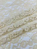 Corded Lace Fabric - Champagne - Embroidered Flower Design Lace Fabric Sold By Yard